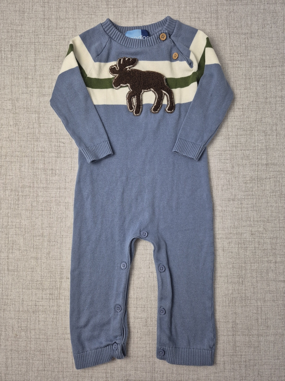 Goodlad Baby Boys 18 Months Knit Moose Romper Blue Striped One-Piece Coverall - Picture 8 of 9